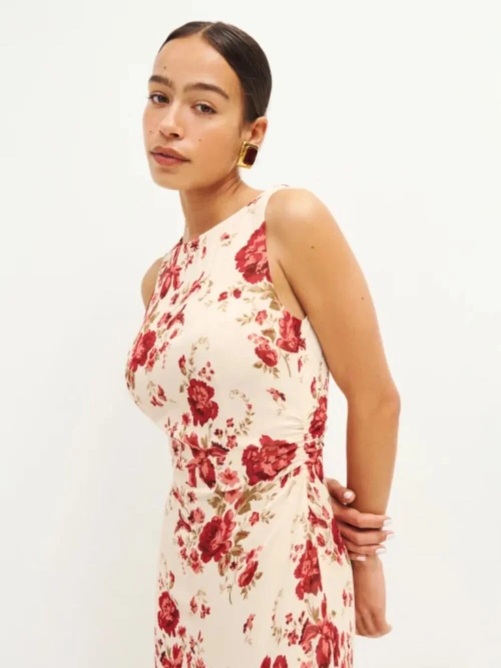 NWT Reformation Magnus Dress in La Belle Red White Floral Midi Sleeveless Size 4